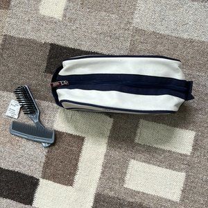 Jean Paul Gaultier Blue White Striped Canvas Toiletry Bag with comb brush